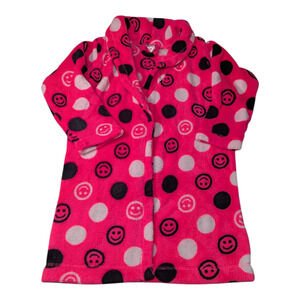 SO - Pink Polka Dot Smiley Face Fleece Robe/Cover Up -Size XS - NO BELT